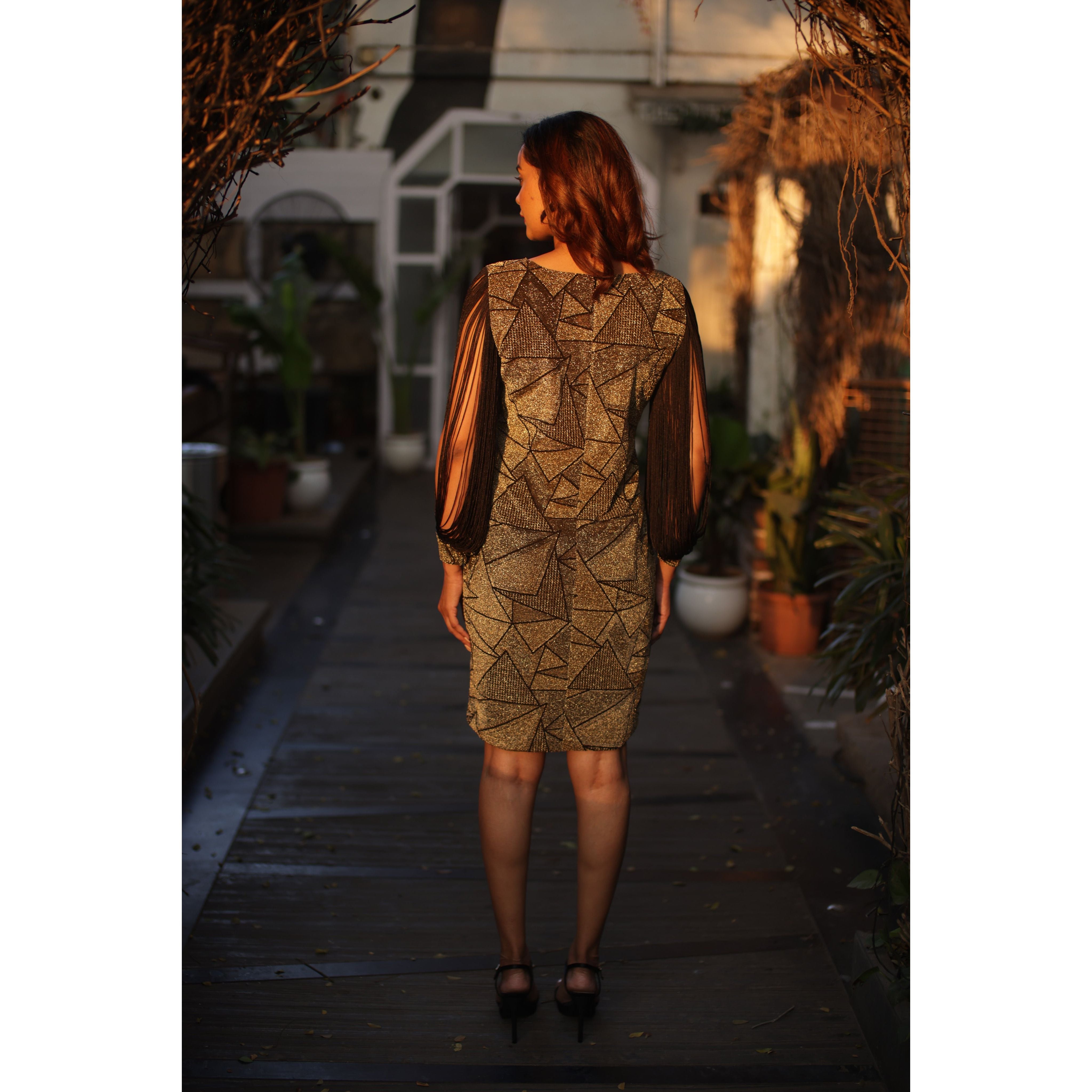 Short dress with tassle sleeves